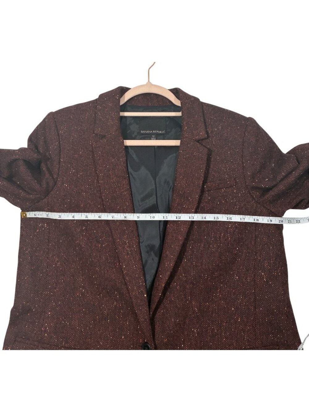 Banana Republic Burgundy Tweed Blazer Size 12 Wool Blend One-Button business pro - Picture 7 of 10